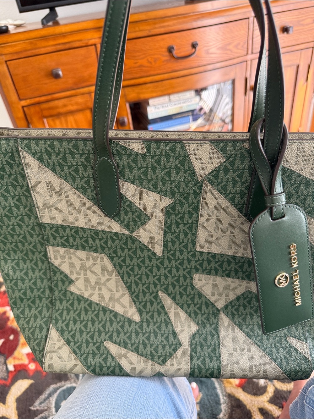 Michael Kors Green MK Logo Tote with Leather Tag